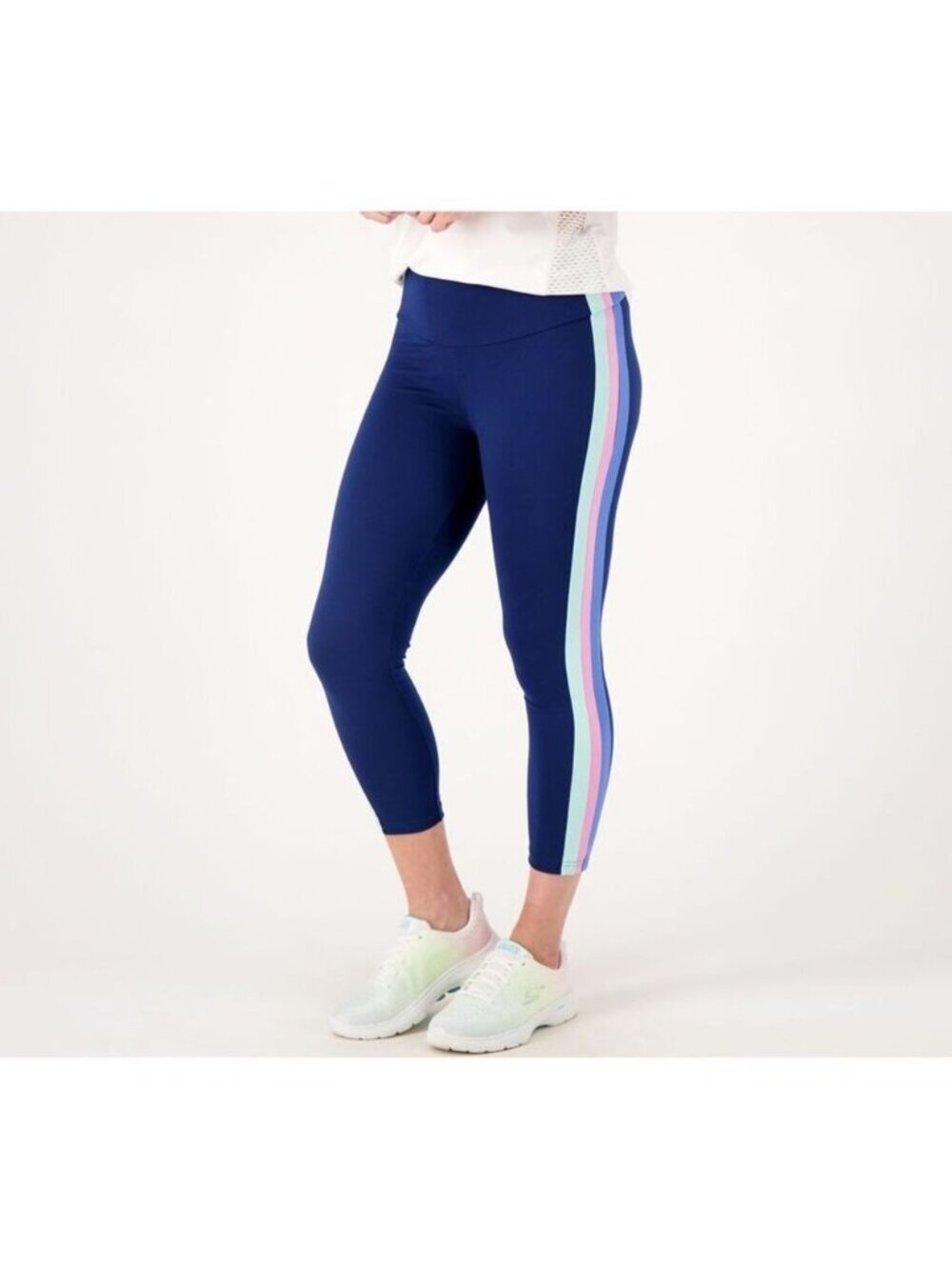 Belle Body Kim Gravel Pants Leggings Cropped Striped Blue L A587994